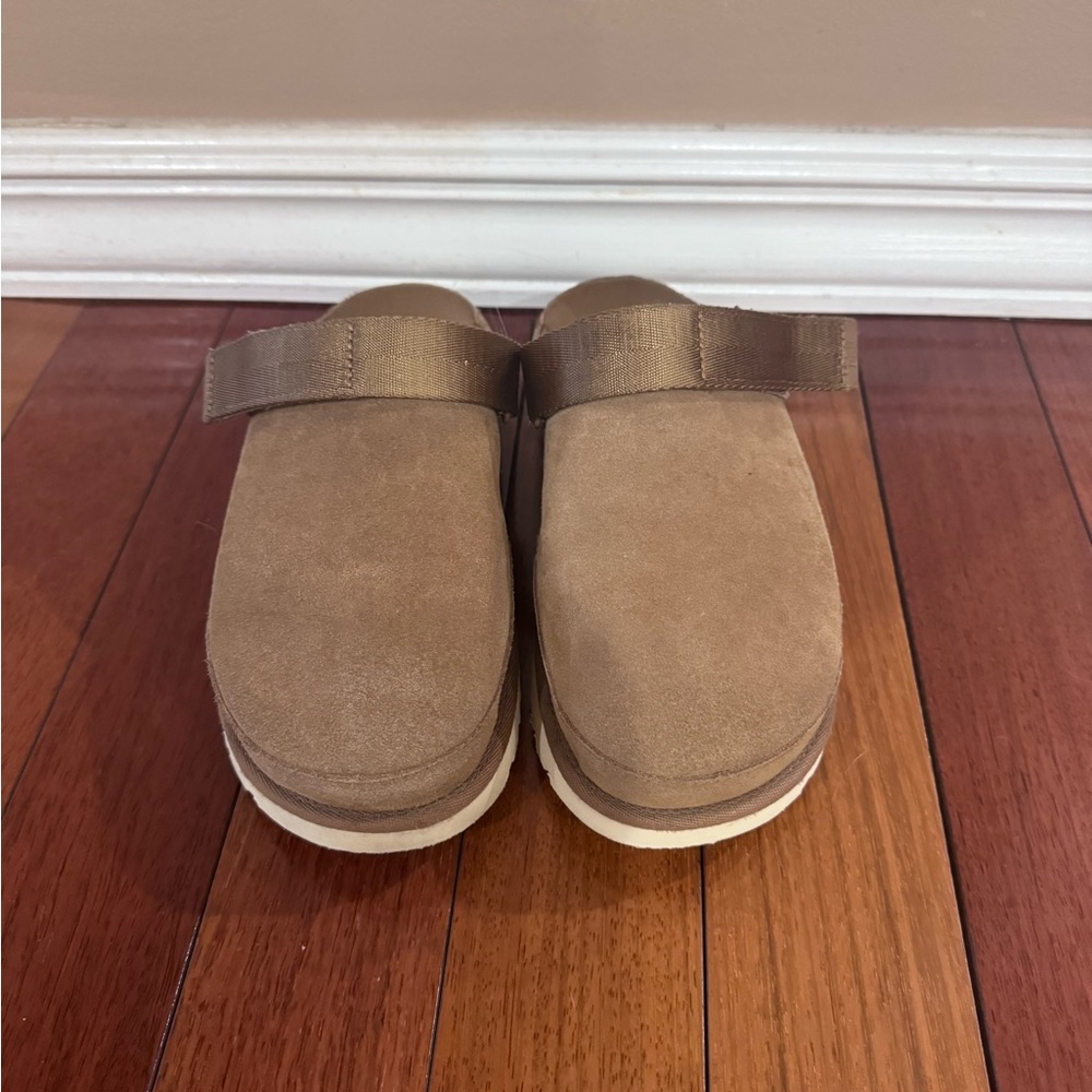 UGG- Suede Slip-On Clog in Taupe with Strap